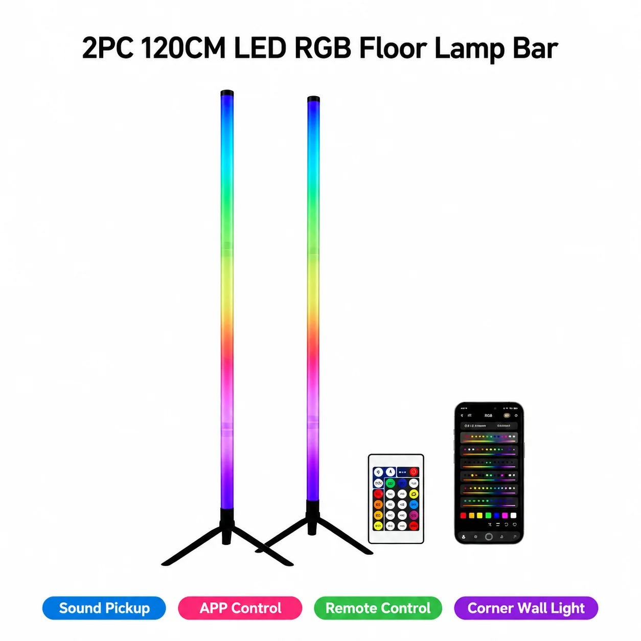 Lighting Decor For Bedroom - 2팩 RGB LED 코너 플로어 램프,
