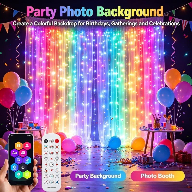 Lighting Decor For Bedroom - USB 전원 앱 제어 LED 커튼