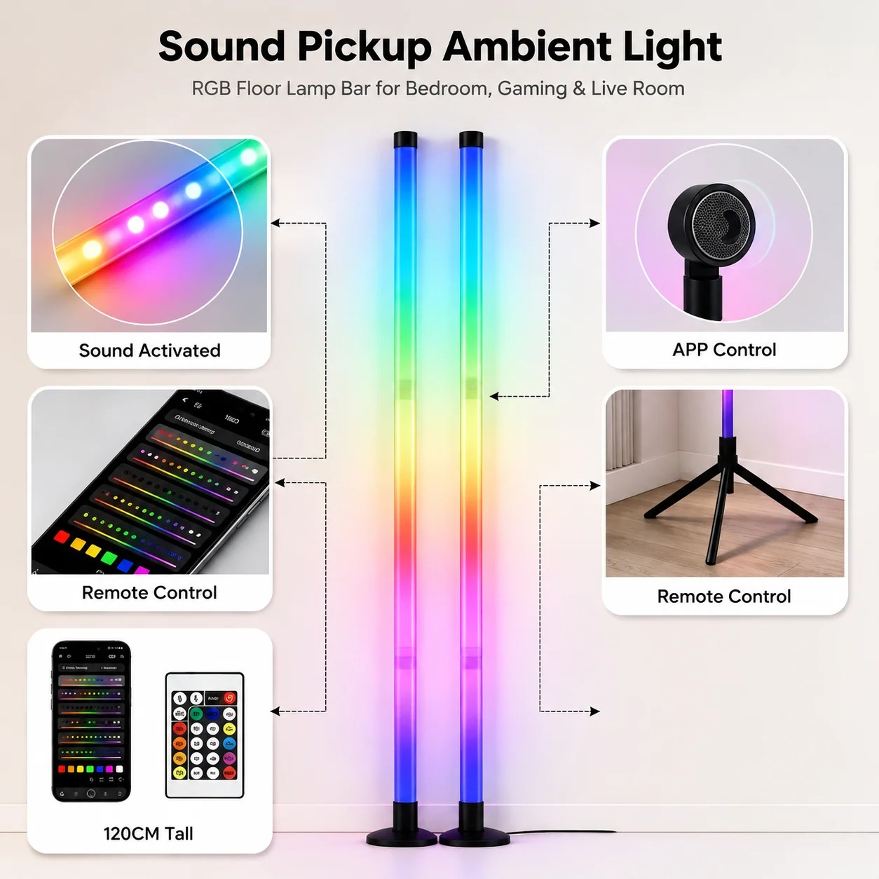 2팩 RGB LED 코너 플로어 램프, 120CM 사운 - Lighting Decor For Bedroom 리뷰 및 가격