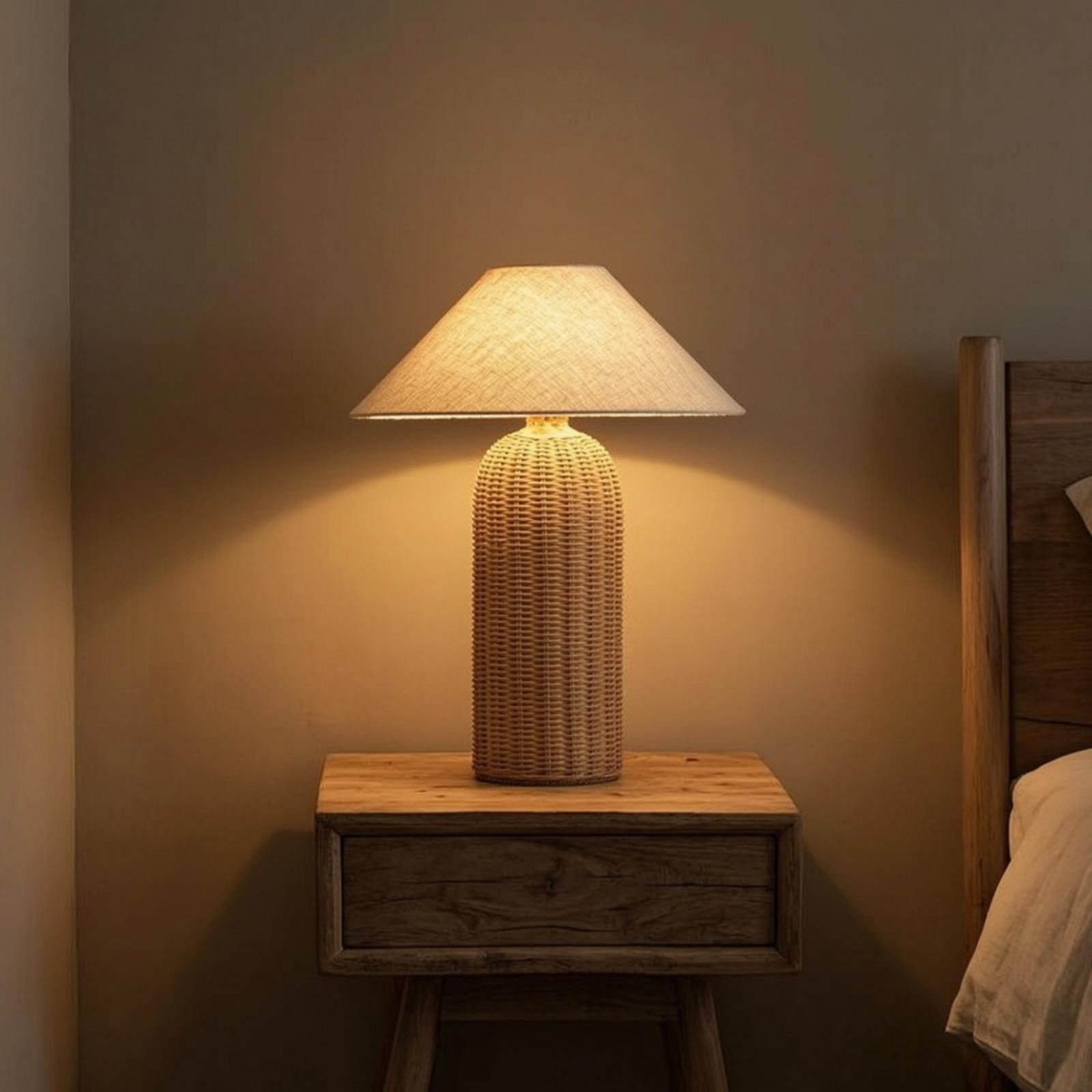 침실 및 거실용 침대 옆 램프, 라탄 베이스 패브릭 갓 - Lighting Decor For Bedroom 리뷰 및 가격