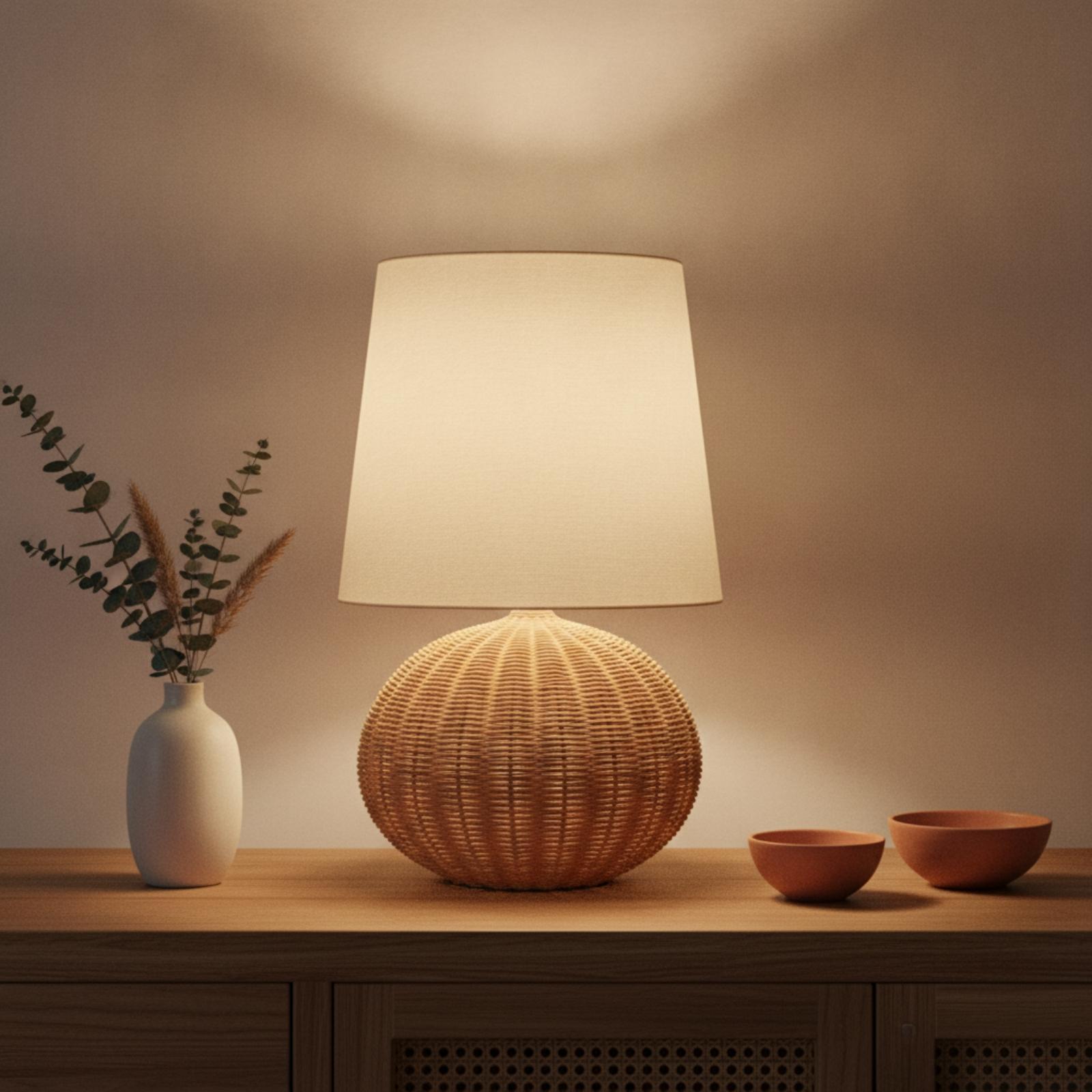 침실 및 거실용 침대 옆 램프, 라탄 베이스 패브릭 갓 - Lighting Decor For Bedroom 리뷰 및 가격