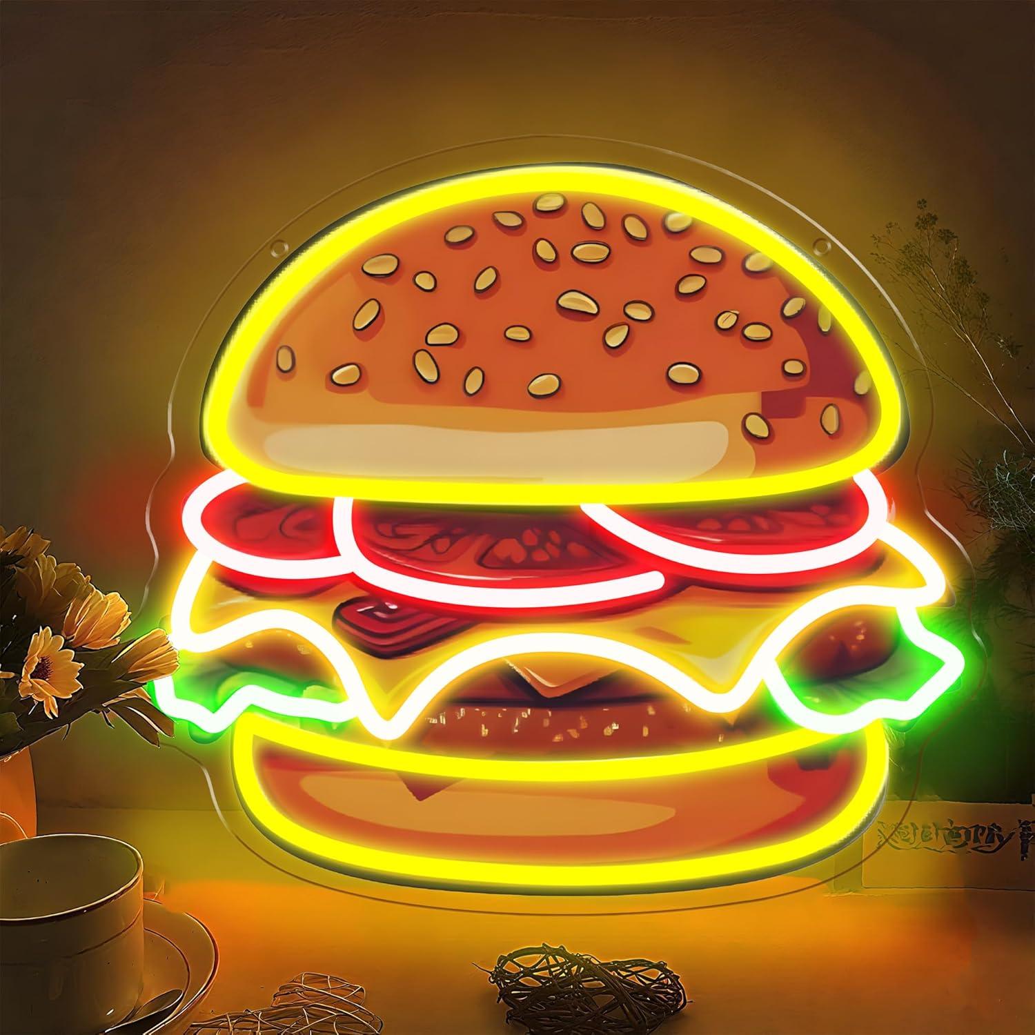 버거 네온사인 LED 햄버거 벽등 레스토랑 바 주방 패 - Restaurant Lighting Decoration 리뷰 및 가격