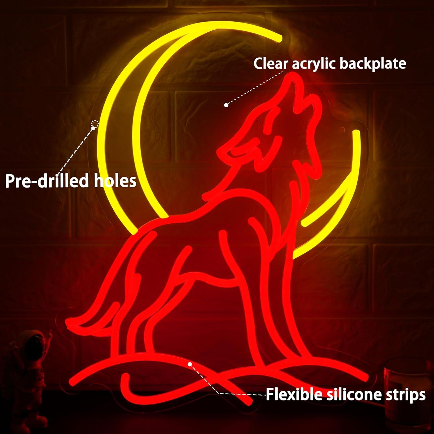울고 있는 늑대 네온사인, 달 모양 악센트가 있는 디밍 - Wall Decor Lighting 리뷰 및 가격